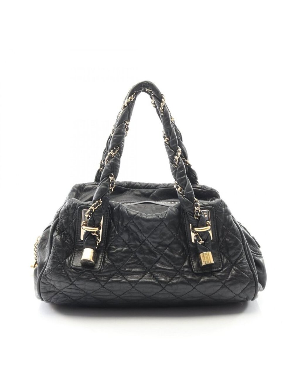 Chanel Tote Quilted Black Lambskin Boston Bag